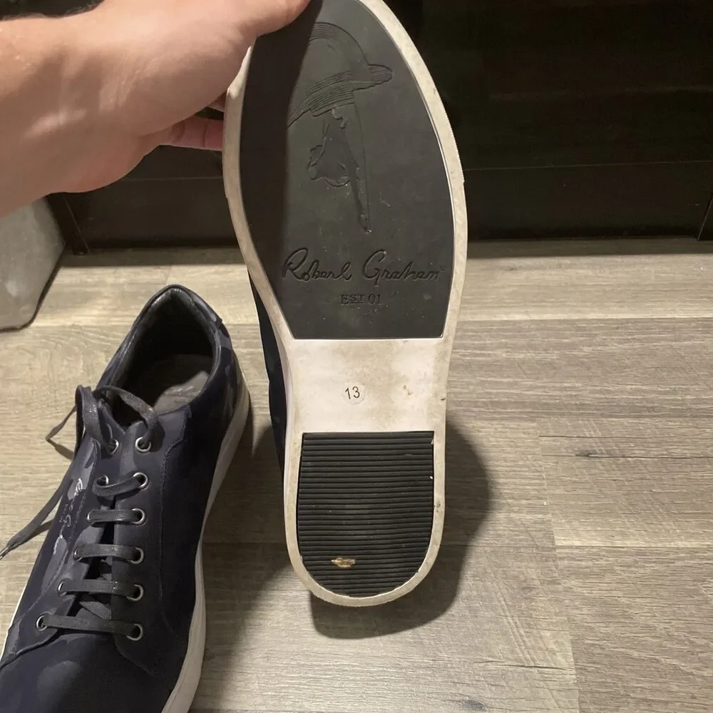 Robert Graham Men's Low Top Camo Sneakers - Navy Blue/Gray, Size 13